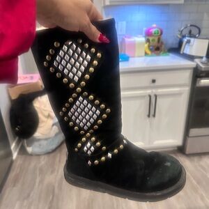 Studded Black UGG Boots with Diamond Pattern SZ 7
